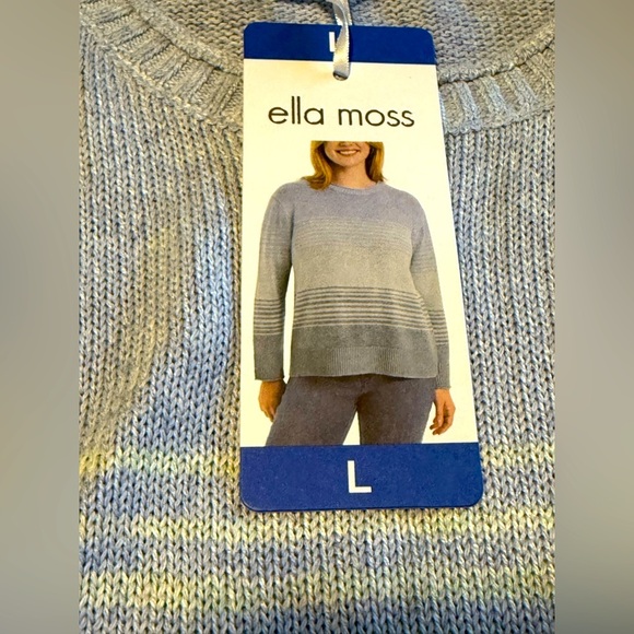 NEW Ella Moss Women's Crew Neck Knit Sweater Blue Stripe Sz-Large - Picture 4 of 9